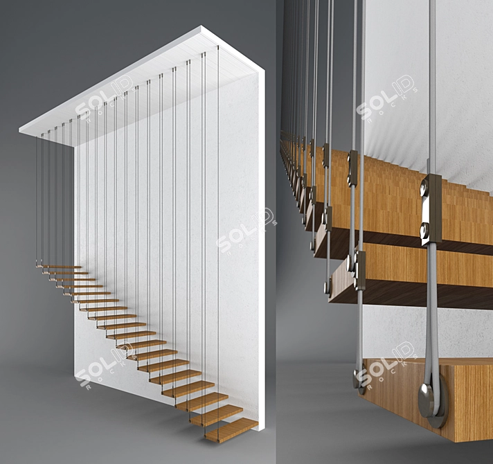 Sleek Cable Staircase 3D model image 1