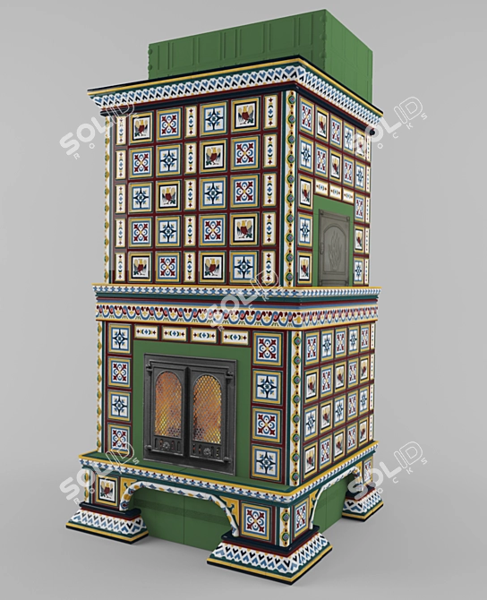 Traditionally Crafted Tiled Stove 3D model image 1