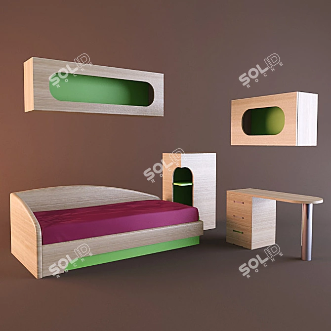 Elegant Green Bedroom Set 3D model image 1