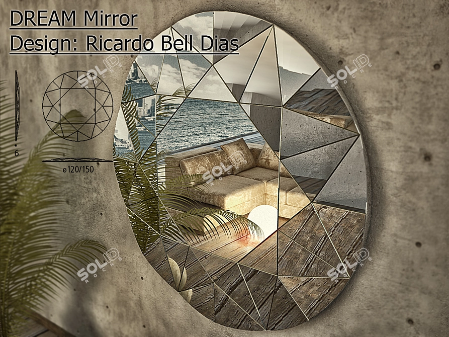 Handcrafted Designer Mirror by Ricardo Bello 3D model image 1