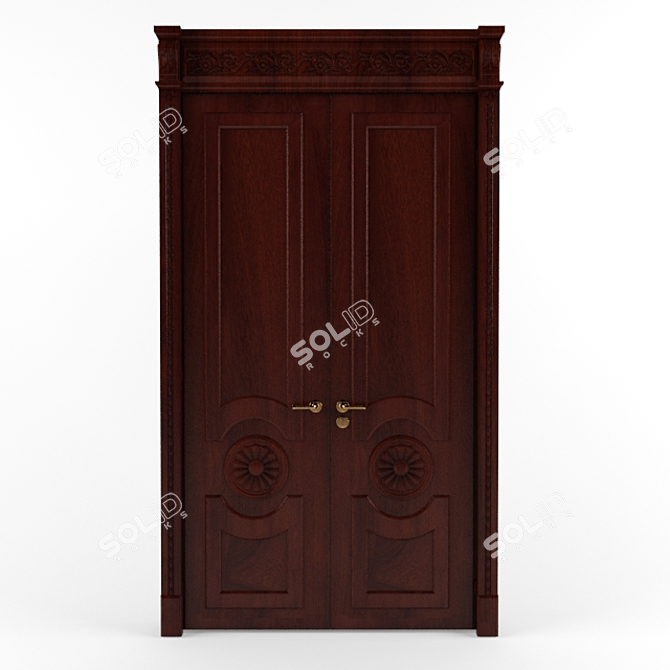 Carved Double Door 3D model image 1