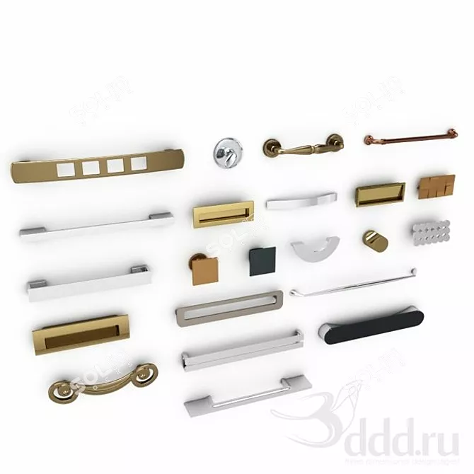 Elegant Brass Furniture Handle 3D model image 1