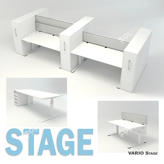 Modern Office Desks Stage 3D model image 1