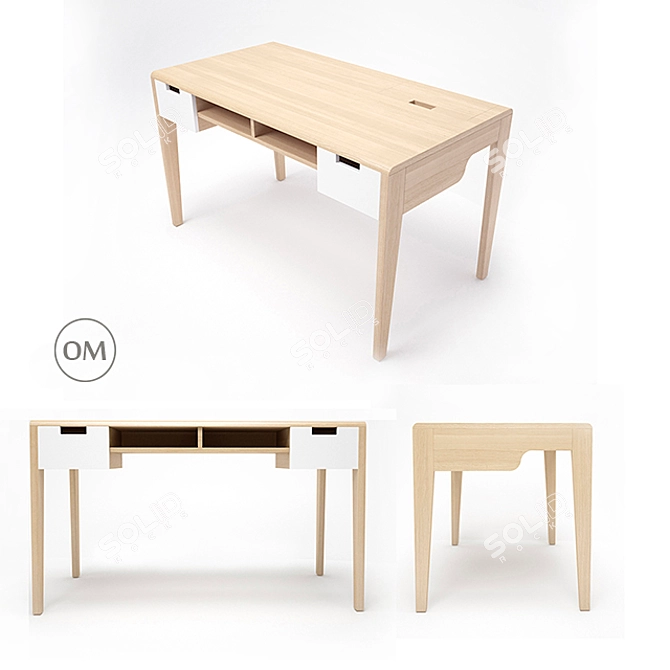 Handcrafted Wooden Writing Desk 3D model image 1