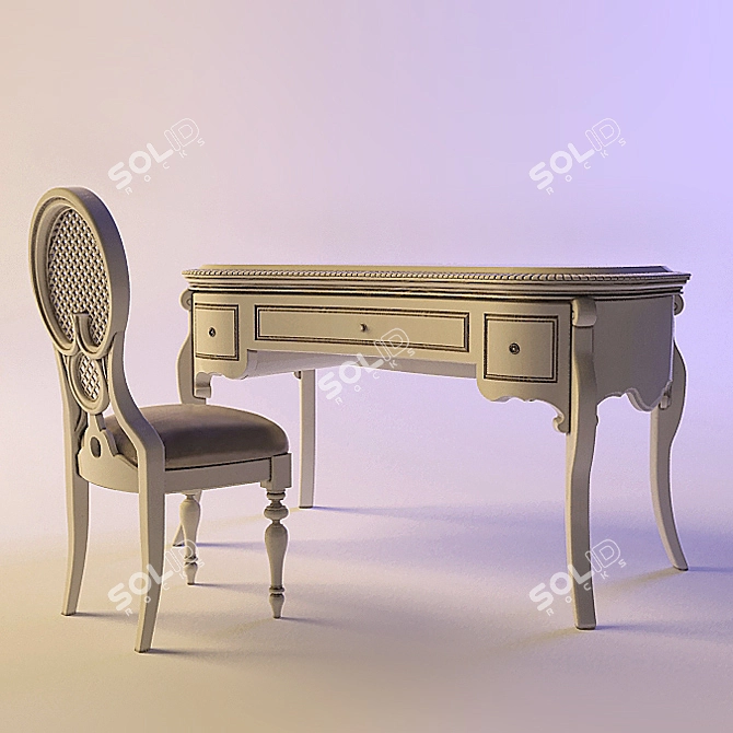 Classic Desk and Chair Set 3D model image 1