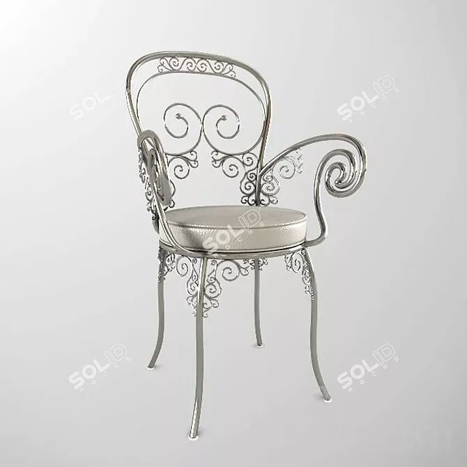 Silver Elegance: White Leather & Sleek Metallic Chair 3D model image 1