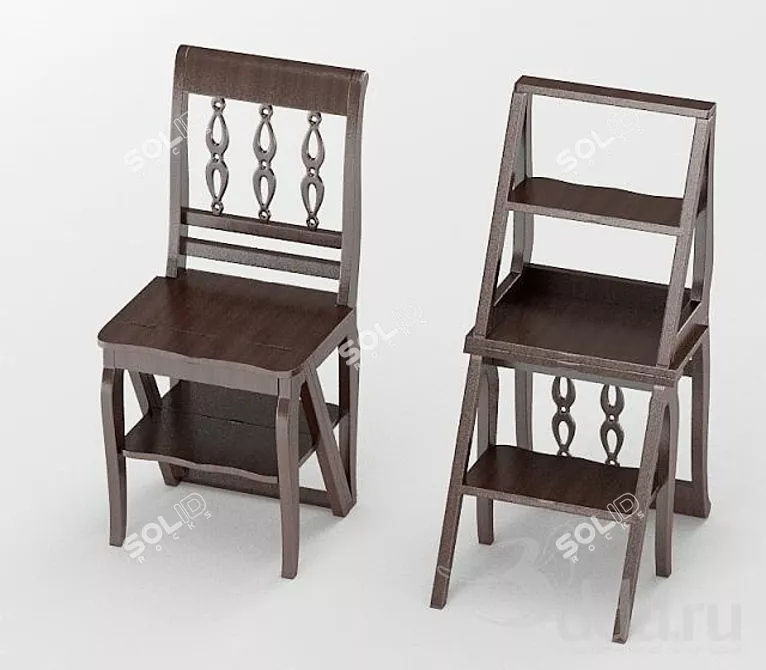 Wooden Library Step Chair | Elegant Wood Furniture 3D model image 1