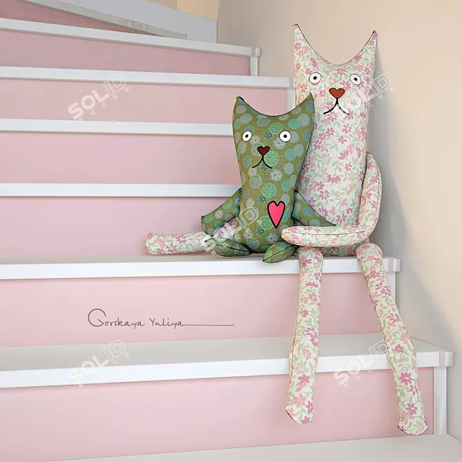 Cute Cat Textile Decor 3D model image 1