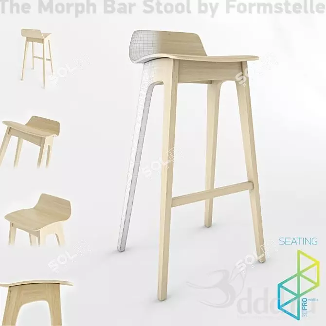 Modern Wood Morph Bar Stool 3D model image 1