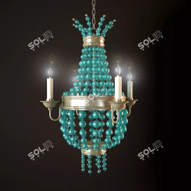 Aqua Beaded Chandelier: Exquisite Elegance 3D model image 1