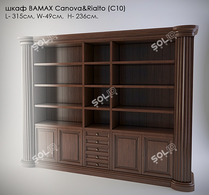 Elegant Canova&Rialto Bookcase: L-3150mm, W-490mm, H-2360mm 3D model image 1