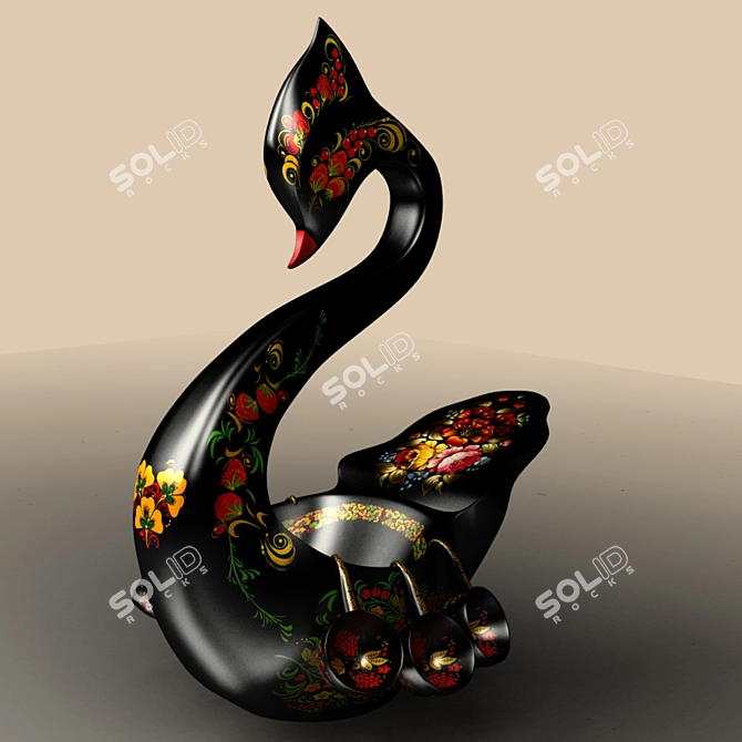 Russian-Style Hand-Painted Swan Boat 3D model image 1