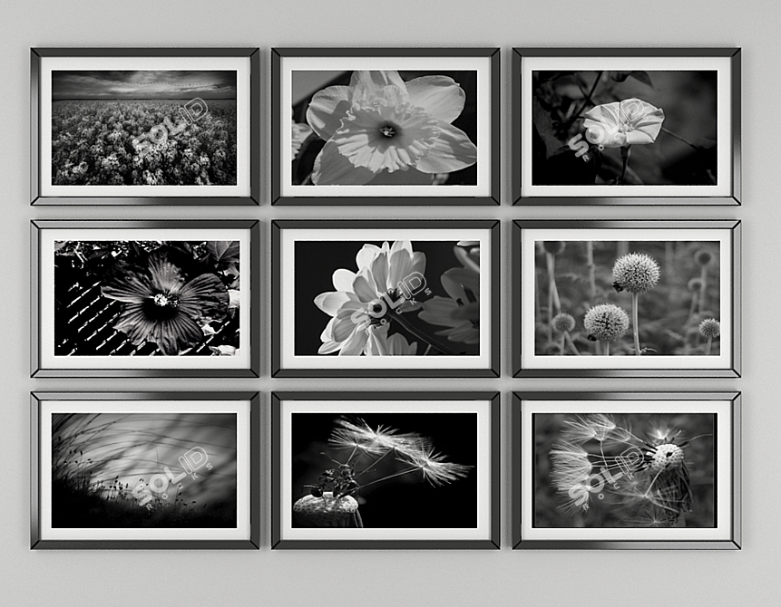 Monochrome Floral Artwork 3D model image 1