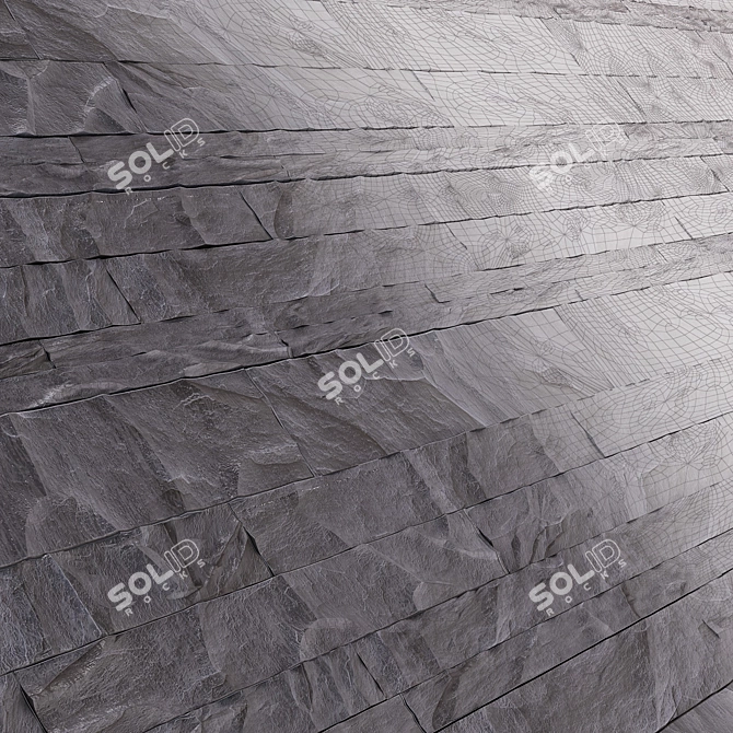 Blue Slate Stone: Geometrically Textured Decorative Design 3D model image 1