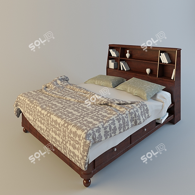 Rustic Cherry Bookcase Bed 3D model image 1