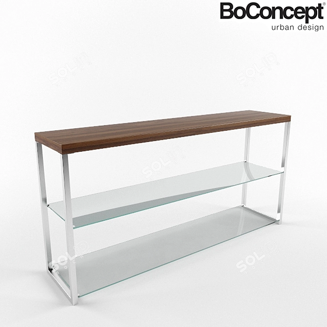 Sleek Walnut Console with Glass and Steel 3D model image 1