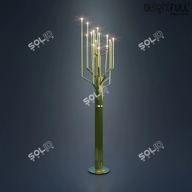 Golden Brass Torchiere Floor Lamp 3D model image 1