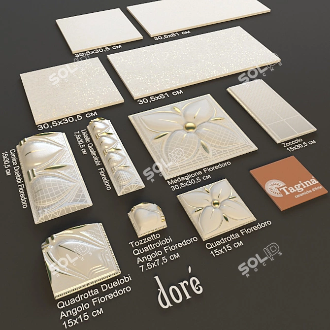 Tagina Dore: Exquisite Italian Golden Tiles 3D model image 1