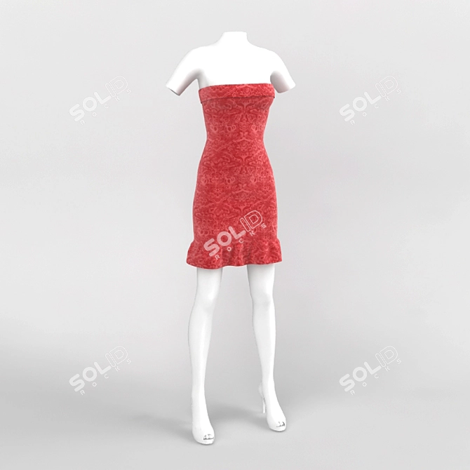 Ruby Red Midi Dress 3D model image 1