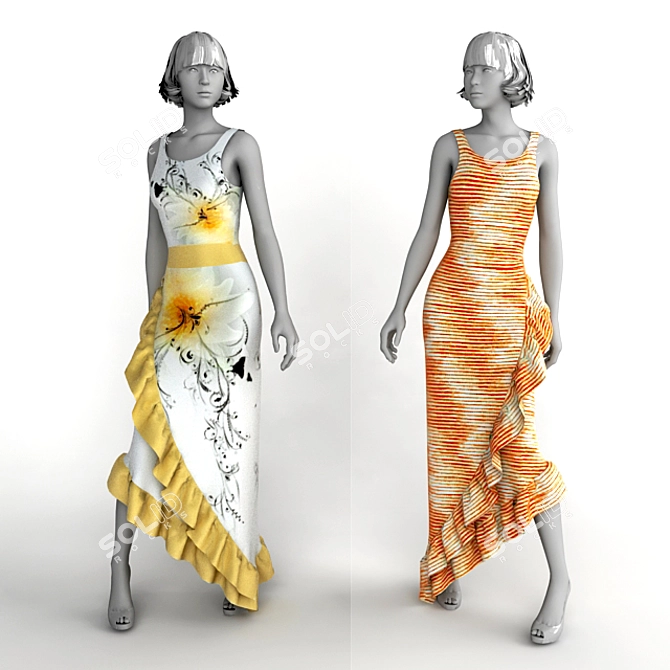 Elegant Lace Dress 3D model image 1