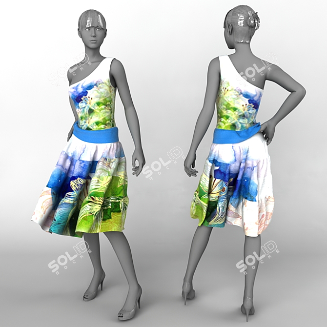 Elegant Floral Maxi Dress 3D model image 1