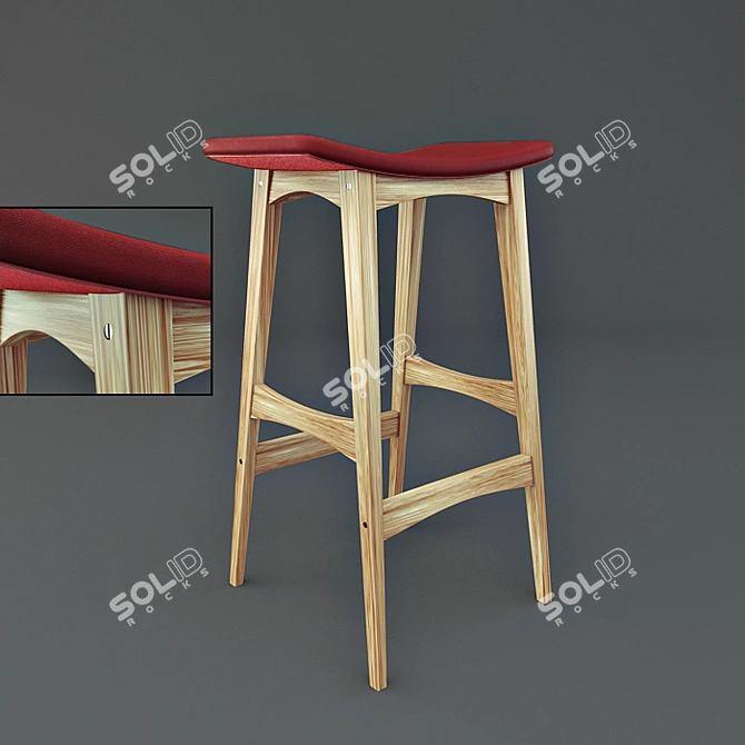 Sleek Low Bar Stool 3D model image 1