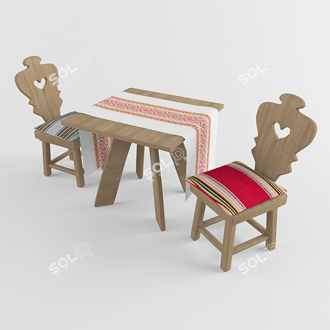 Ukrainian Folk Style Table & Chair 3D model image 1