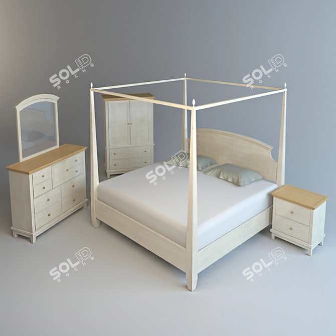 Classic American Drew Bedroom Set 3D model image 1