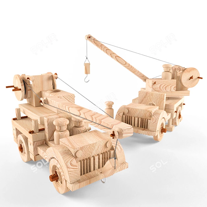 Wooden Lifting Crane (2 Models) 3D model image 1