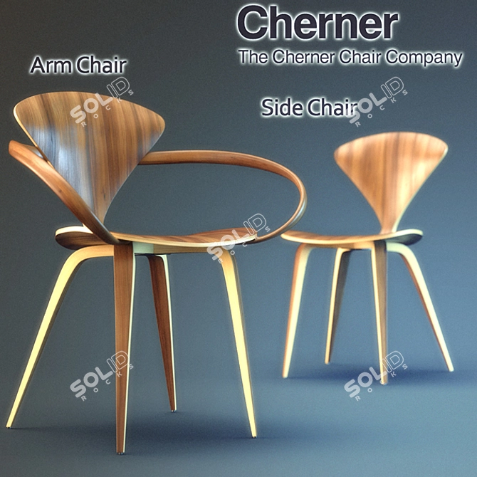Cherner Arm & Side Chair Set 3D model image 1