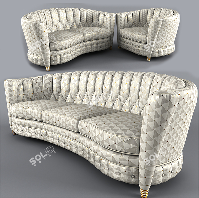 Luxury Italian Upholstered Sofa Set 3D model image 1