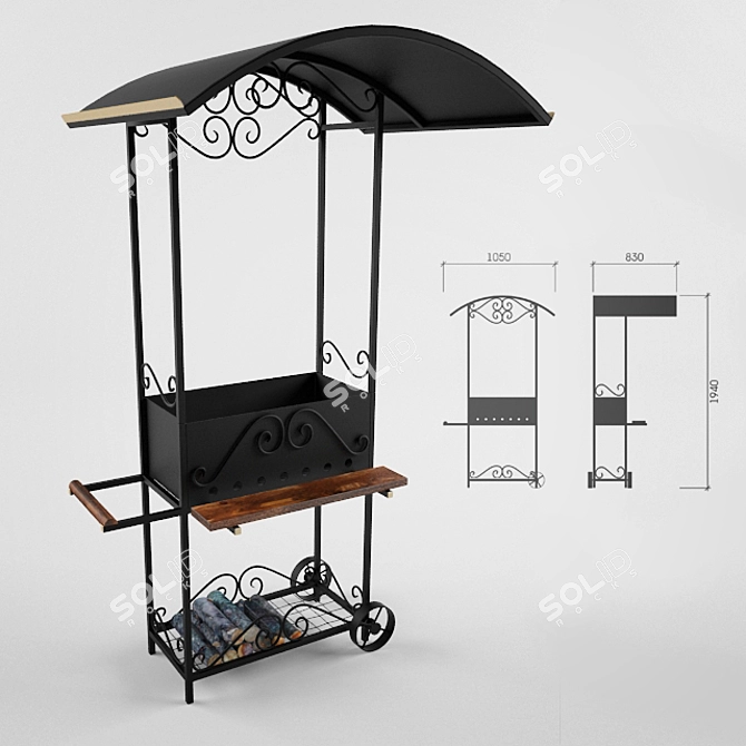 Portable Wheelbarrow Griller 3D model image 1