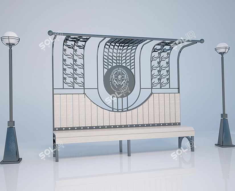 Vet-themed Bench with Lanterns 3D model image 1