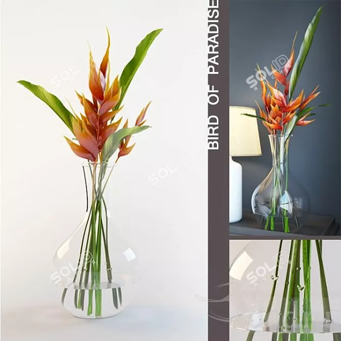 Exquisite Bird of Paradise Vase 3D model image 1
