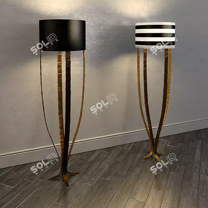 Elegant French Brass Floor Lamp 3D model image 1