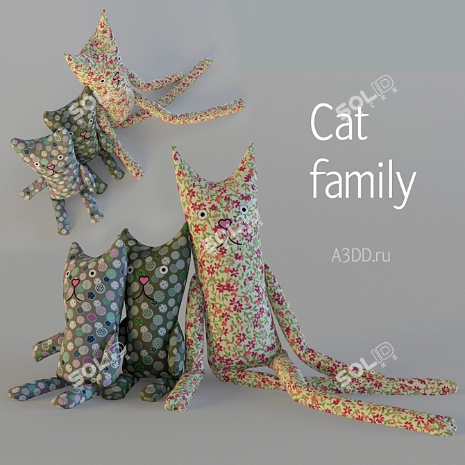 Playful Textile Cat Family 3D model image 1