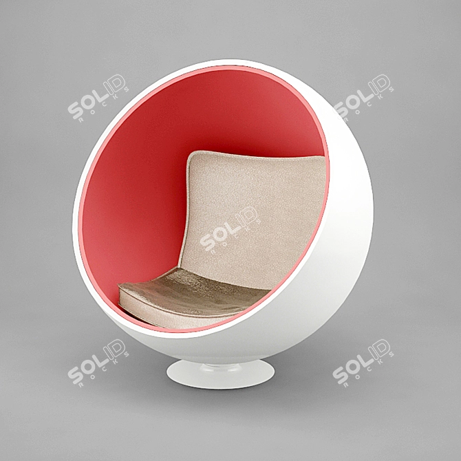 Egg-shaped Chair with Velvet and Leather Cushions 3D model image 1