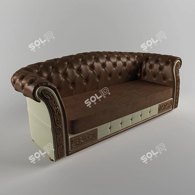 Elegant Carved Leather Sofa 3D model image 1