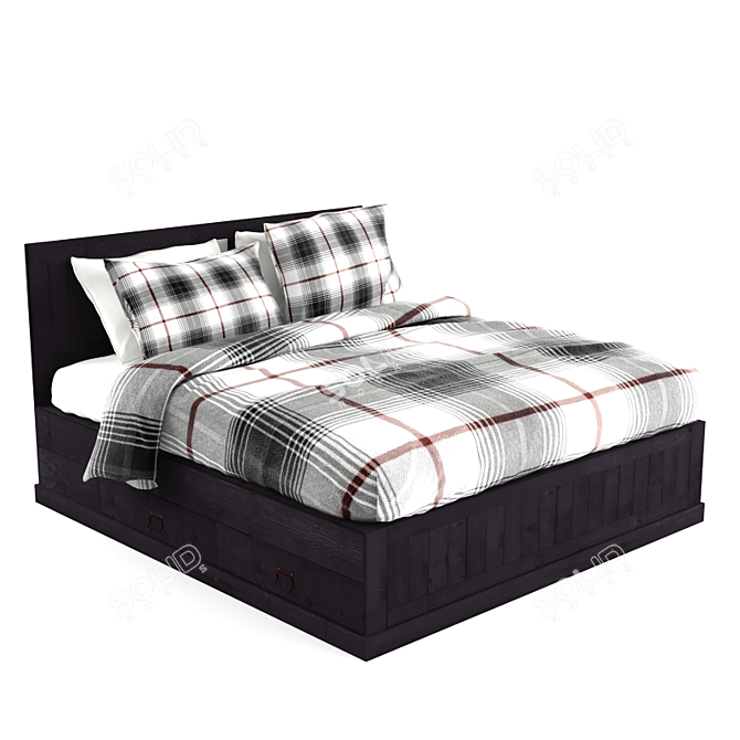 Modern Pine Bed with Storage 3D model image 1