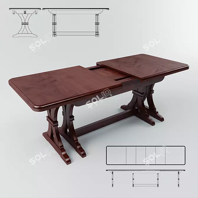Expandable Dining Table 3520x845 3D model image 1