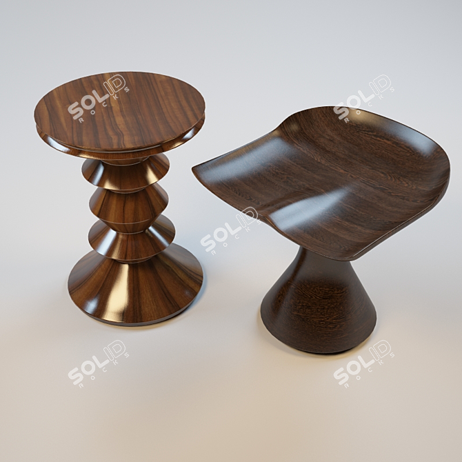 Carved Wooden Chairs-Stools 3D model image 1