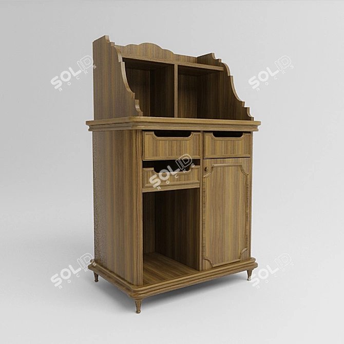 Customizable Waiter Rack with Cutlery Drawers & Trash Bin 3D model image 1