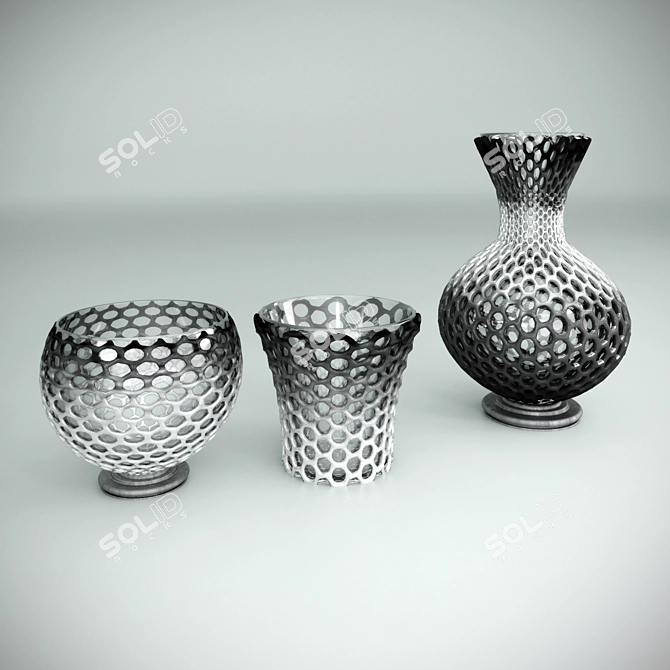 Monochrome Vase Trio Set 3D model image 1