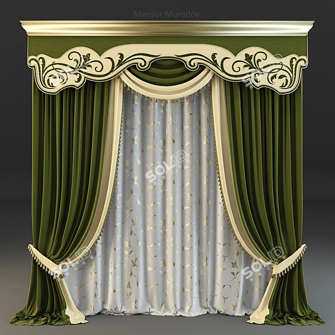 Elegant Emerald Drapes 3D model image 1