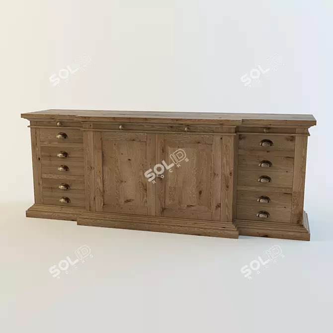 Rustic Oak Media Unit 3D model image 1