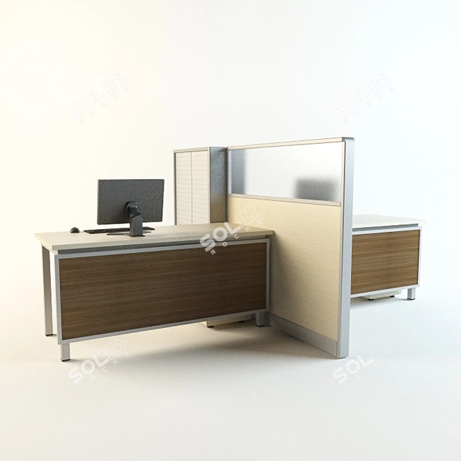 Masachi Office Table with Partition 3D model image 1