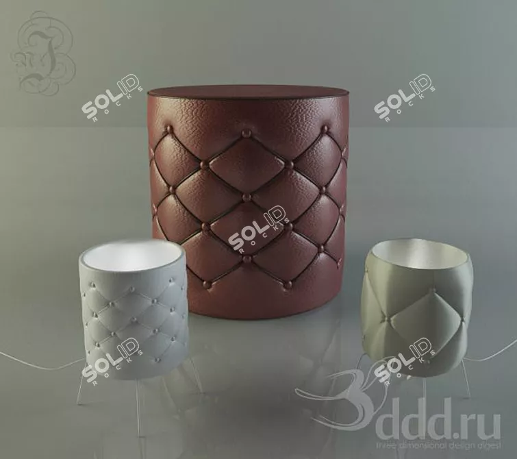 Luxury Leather Pouffe & Table Lamp 3D model image 1