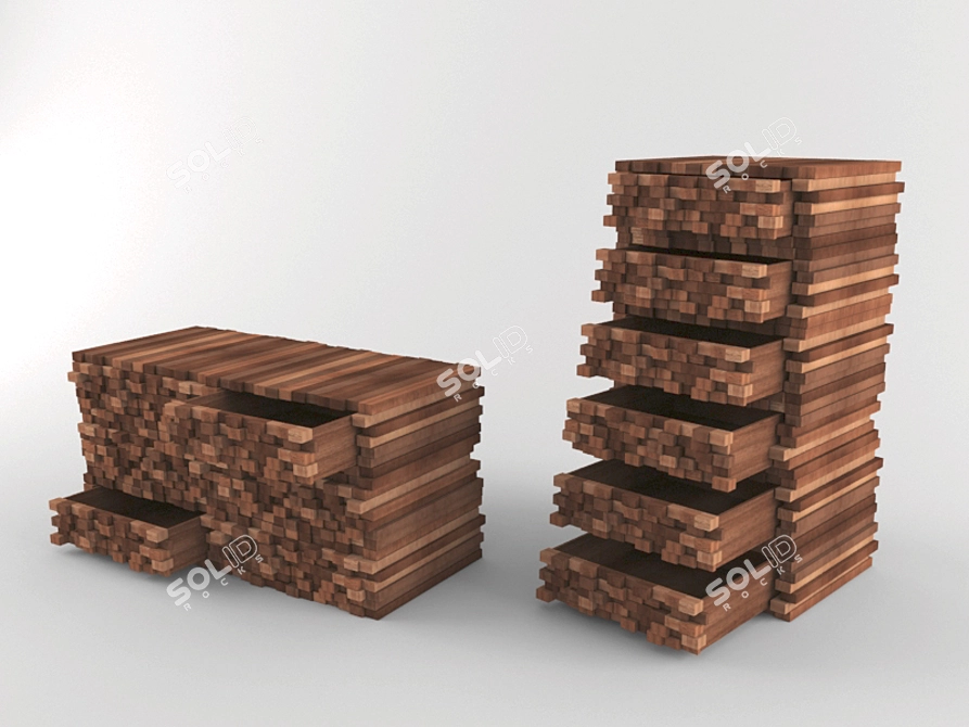 Rustic Wooden Pile Dressers 3D model image 1