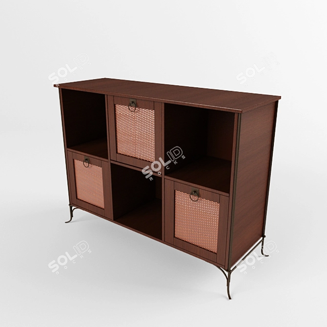 Elegant Rattan & Metal Cabinet 3D model image 1