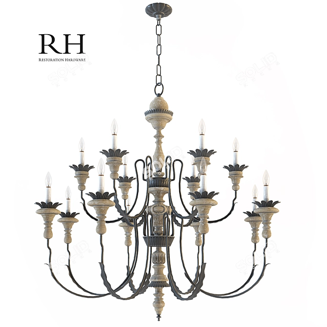 Elegant Parisian Wood Chandelier 3D model image 1